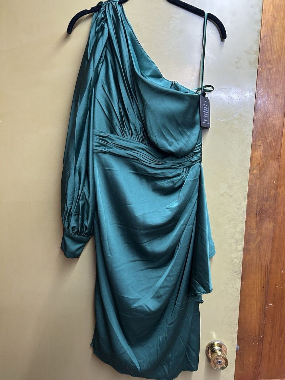 Ieena For Mac Duggal Emerald One-Shoulder Satin Ruffle Cocktail Dress Size 6 New